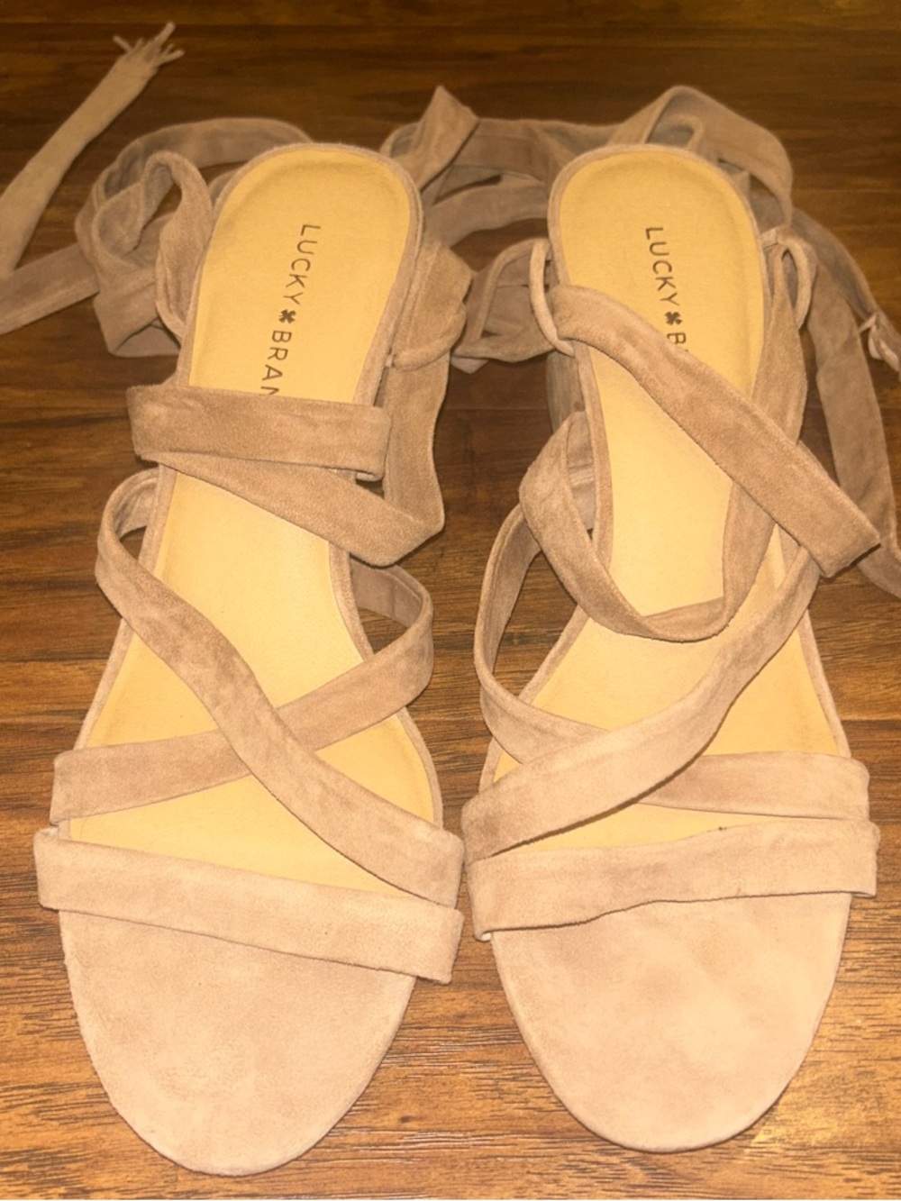 Lucky Brand Tan Suede Strappy Lace-Up Sandals - Perfect for spring! - Picture 1 of 4